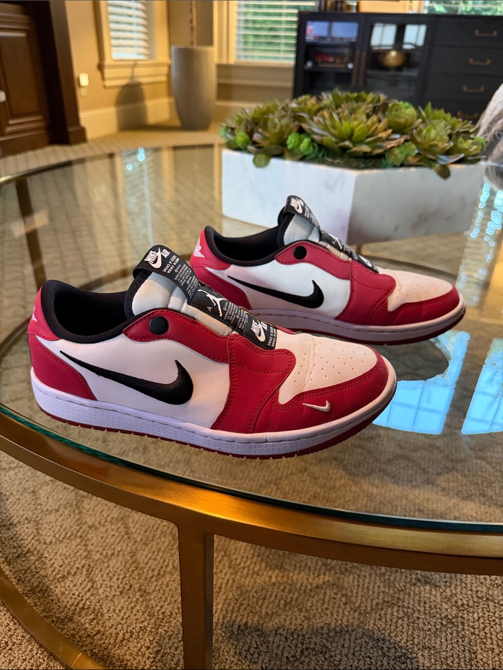 Nike Jordan Low-Top Sneakers in White, Red & Black
